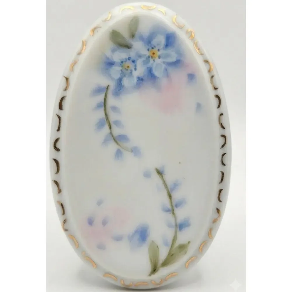 Vintage Ceramic Forget Me Not Oval Christmas Tree Ornament